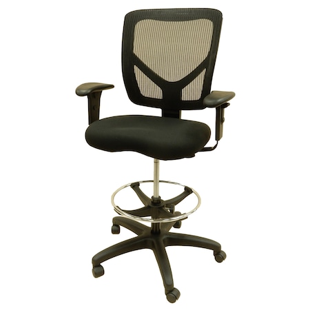 Shopsol Drafting Chair Fabric Seat Mesh Back 20 in to 30 in Seat Ht Adj. 300 lbs. Seat Cap Armrest Casters 1010820